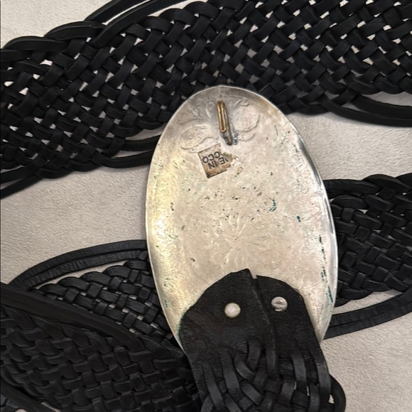 Made Morracco Black Braided Belt with Silver Buckle leather unique - Picture 5 of 11